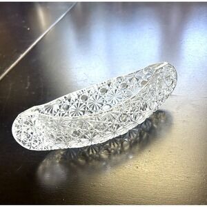 Brilliant Cut Glass Canoe Taper Candle Holder 6" Vintage EUC